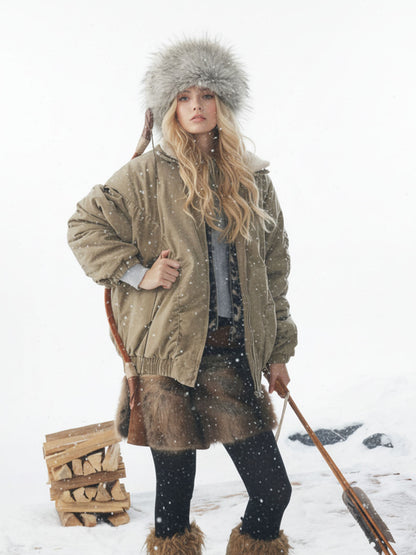 Winter Essential Bomber Jacket with Faux Fur Trimmed Hood 