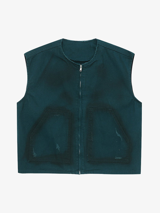 Stylish Gray Vest with Reflective Details 