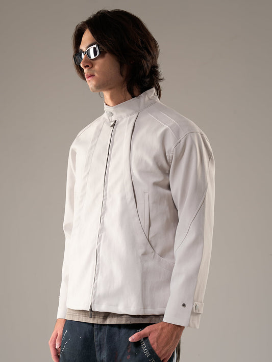 Stylish White Zip-Up Jacket for Modern Men - Perfect for Casual and Semi-Formal Occasions 