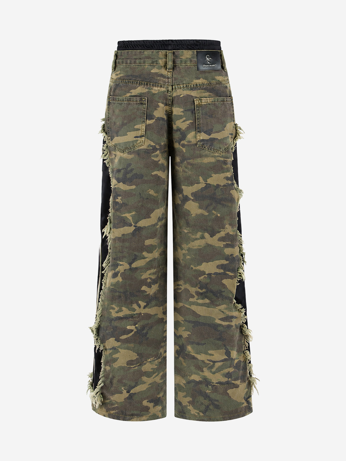 Scorpion Embroidered Camo Patchwork Double-Waist Straight-Leg Pants