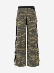 Scorpion Embroidered Camo Patchwork Double-Waist Straight-Leg Pants