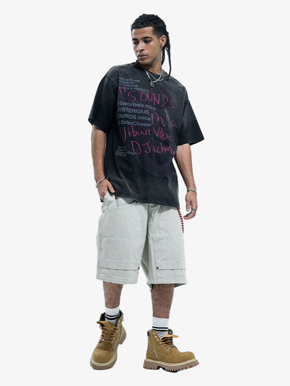 300G Cotton Spray-Marmot Distressed T-Shirt with Holes Urban Streetwear Graphic Tee 