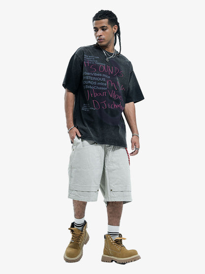 300G Cotton Spray-Marmot Distressed T-Shirt with Holes Urban Streetwear Graphic Tee 