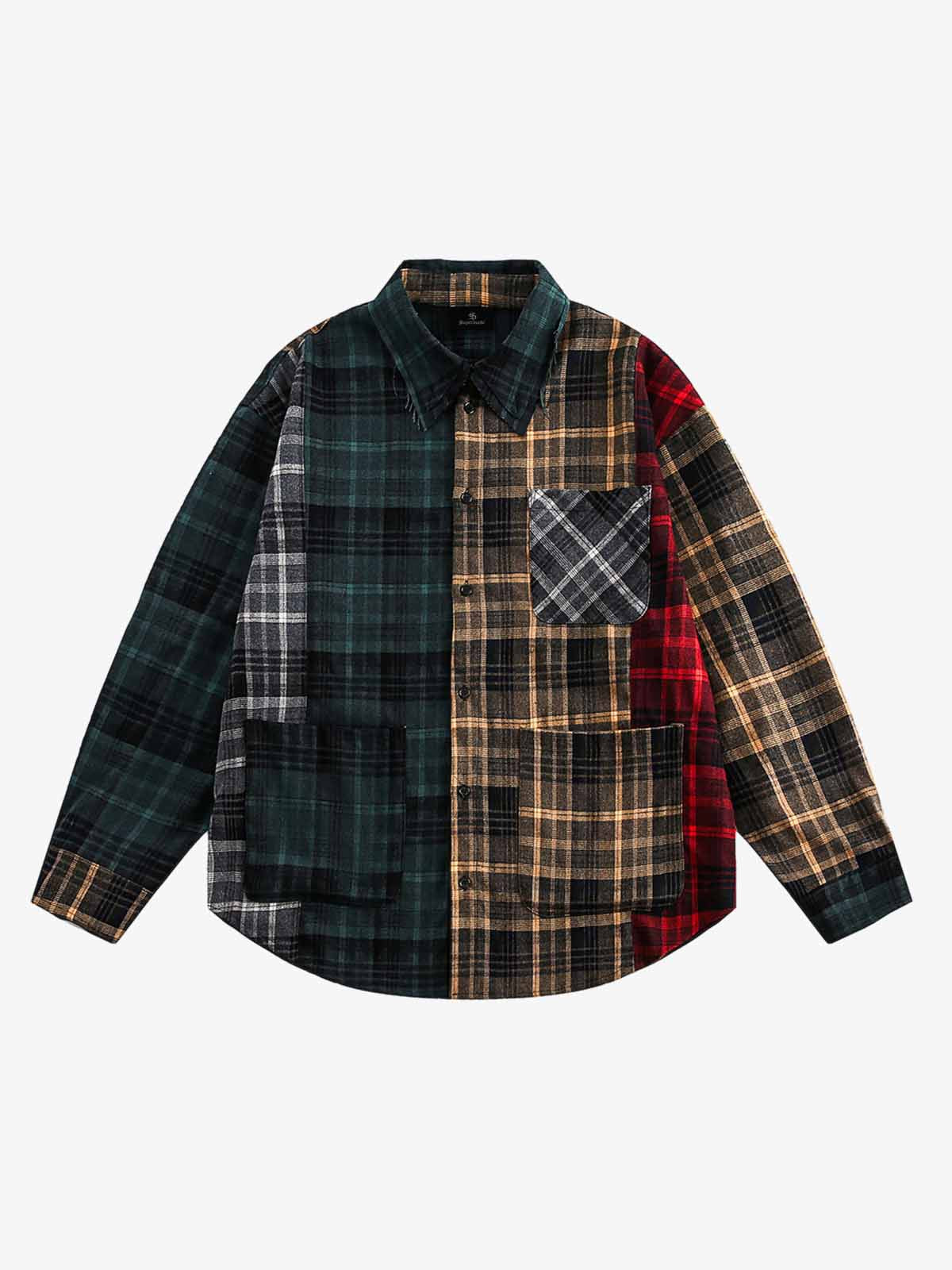Stylish Patchwork Plaid Shirt for Men - Perfect for Casual and Trendy Looks 