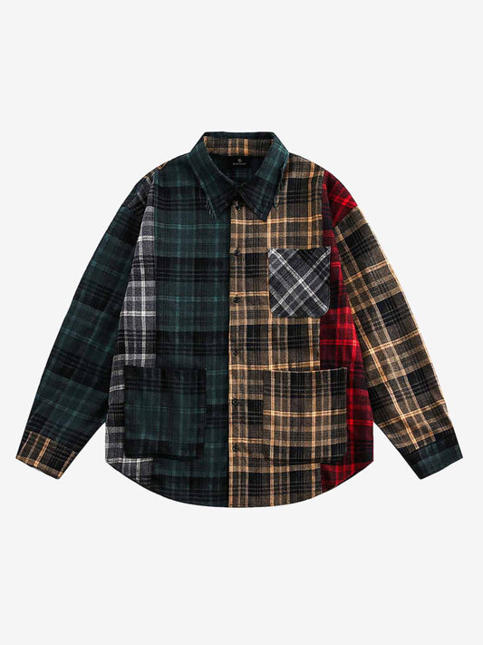 Stylish Patchwork Plaid Shirt for Men - Perfect for Casual and Trendy Looks 