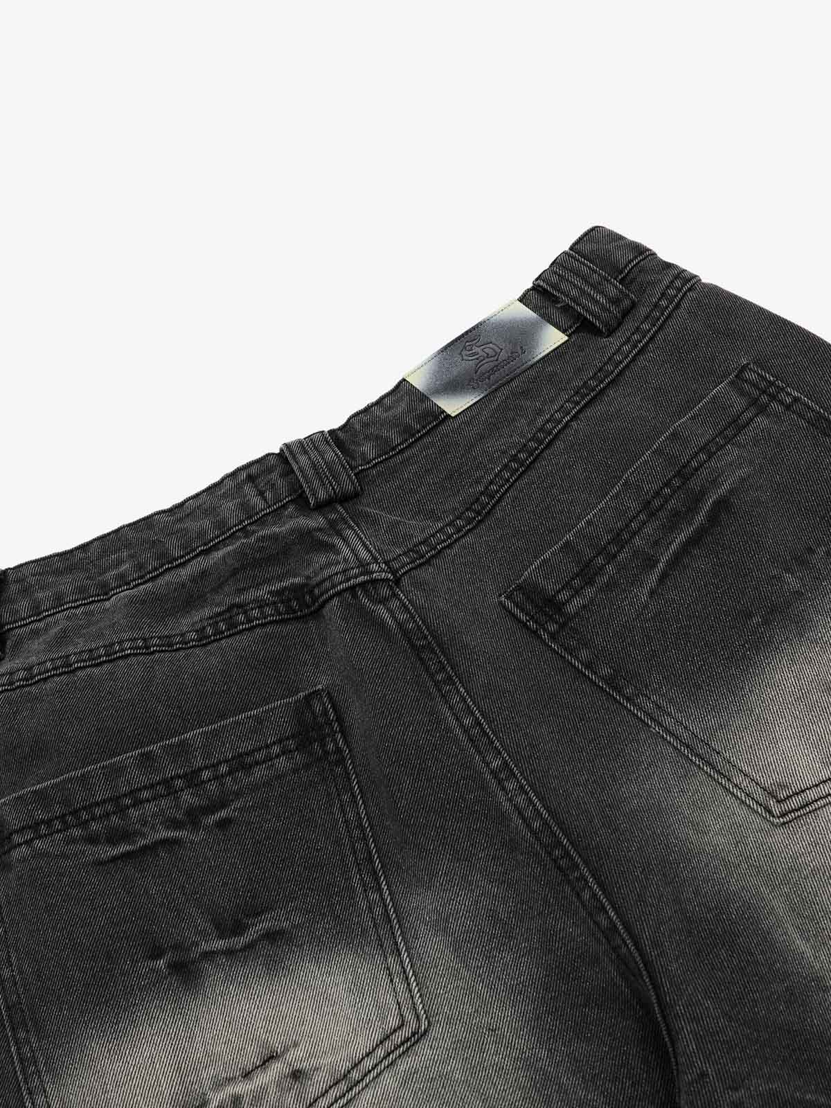 Vintage Washed Distressed Flared Jeans 