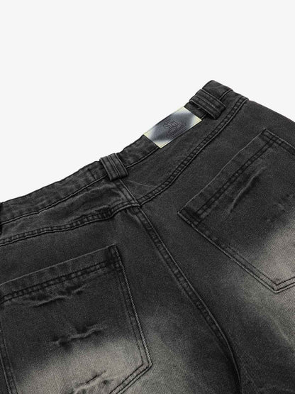 Vintage Washed Distressed Flared Jeans 