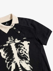 Skeleton Ribcage Graphic Print Asymmetric Button Polo Shirt 
