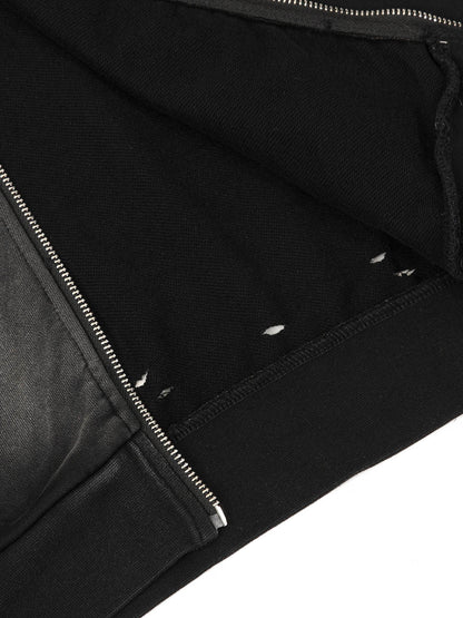 Washed Ripped Zip Up Hoodie 