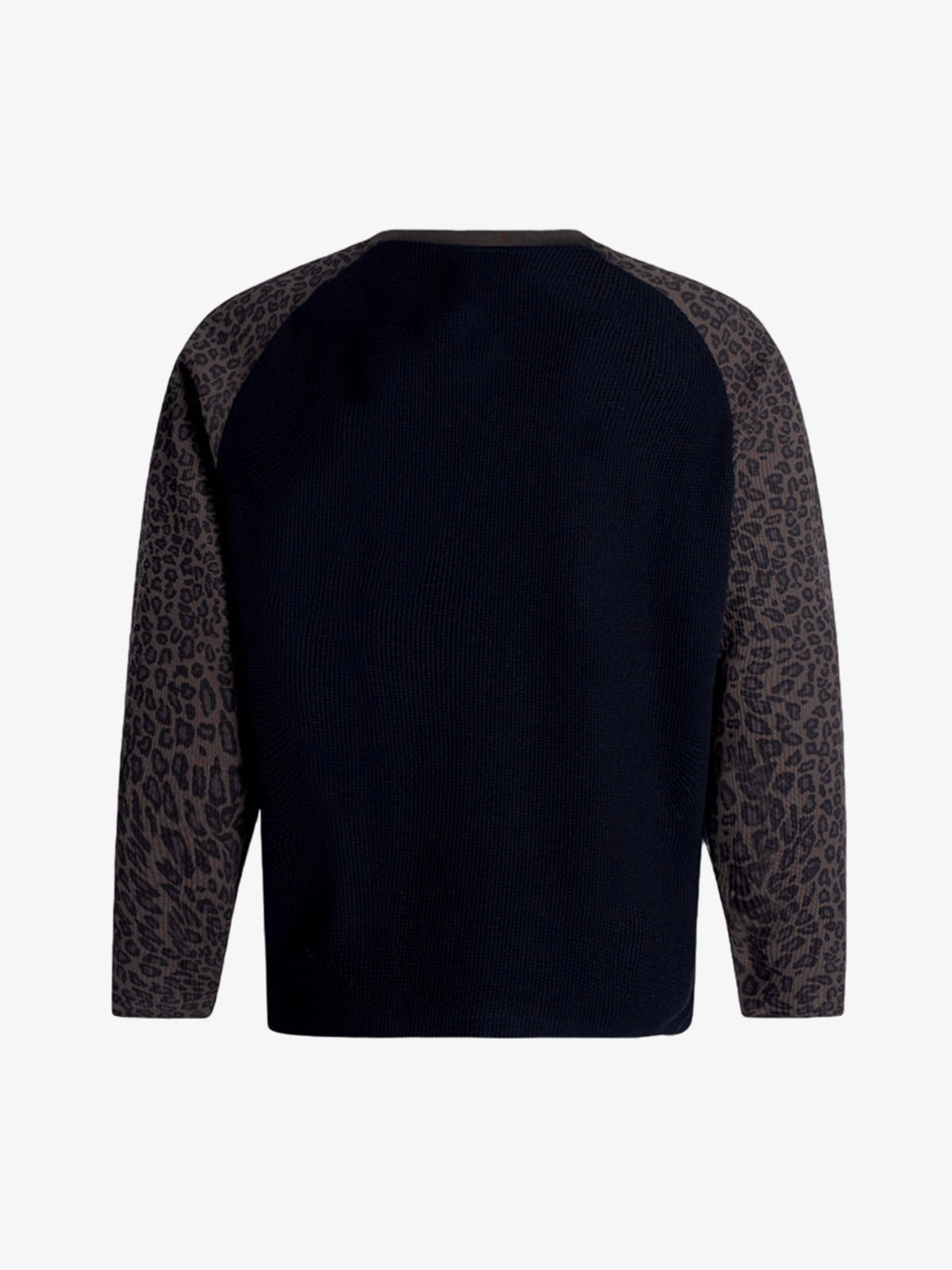 Leopard Letter Graphic Raglan Waffle Long Sleeve Tee