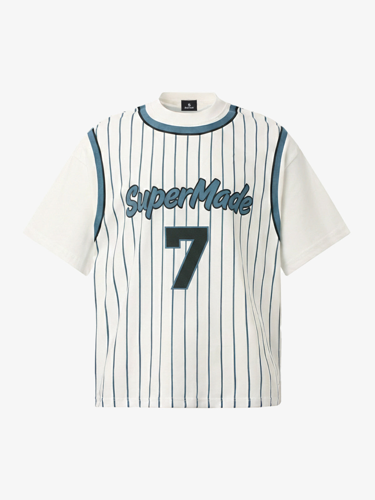 Cotton Pinstripe Baseball Jersey T-Shirt with SuperMade Logo and Number 7 Design 