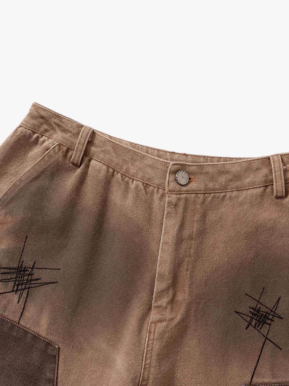 Thesupermade Scratched Patchwork Distressed Embroidered Work Jeans 