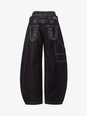 Double Waist Raw Denim Baggy Barrel Jeans