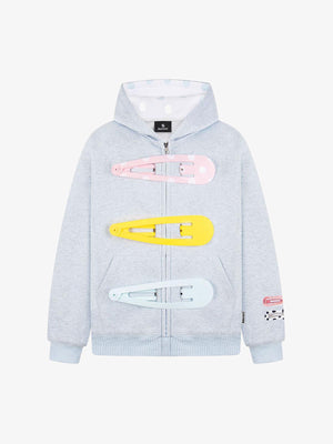 Detachable Hair Clip Decoration Zip Up Hoodie
