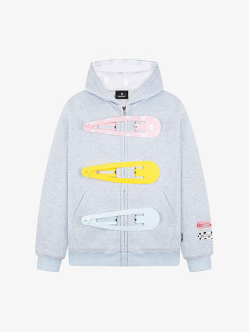 Detachable Hair Clip Decoration Zip Up Hoodie