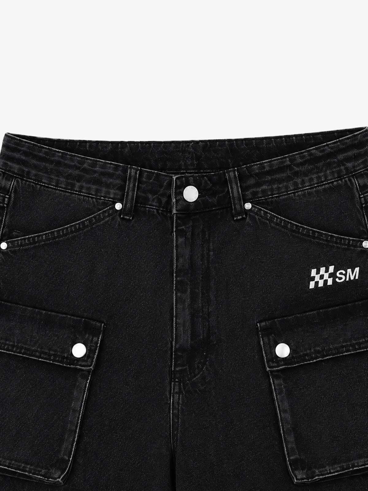 3D Multi-Pocket Wide-Leg Cargo Jeans