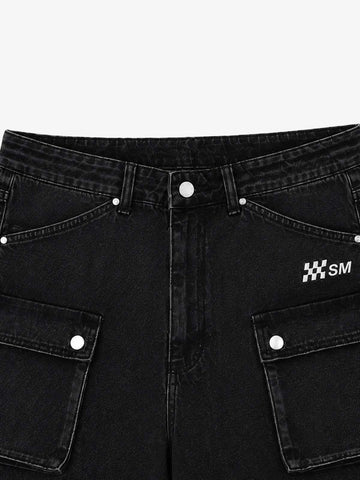 3D Multi-Pocket Wide-Leg Cargo Jeans
