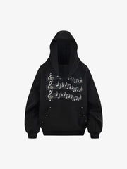 Lightweight Musical Note Print Waffle Hoodie
