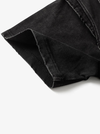 Cotton Blend Oversized T-Shirt with Distressed Denim Panels and Minimalist Logo Design 