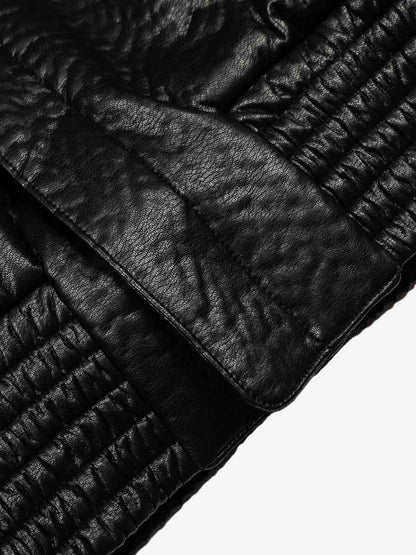 Street Functional PU Leather Panel Workwear Pocket Bomber Jacket 