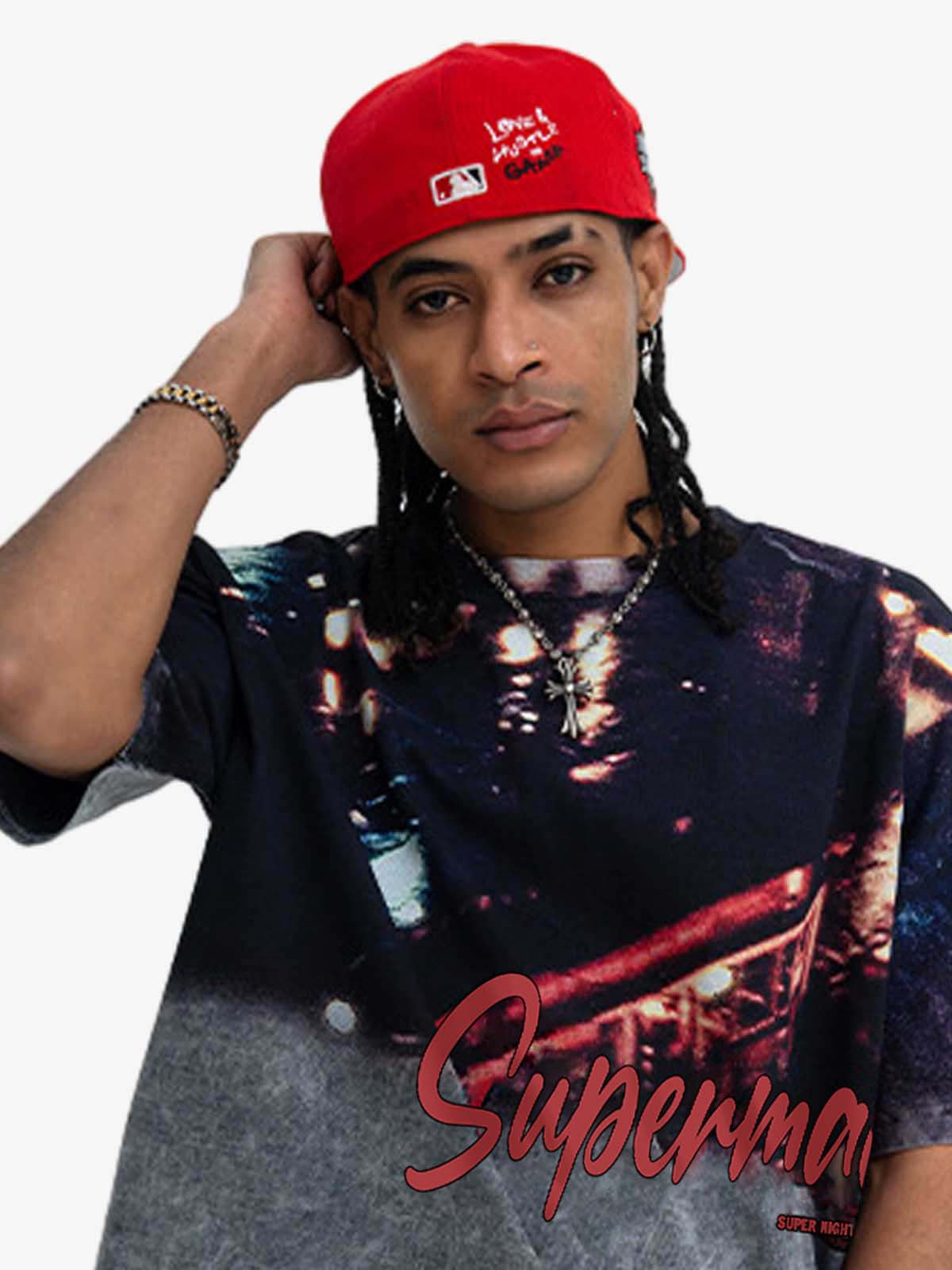 300G Cotton Nightfall Jade Pattern Dyeing Oversized T-Shirt for Men Streetwear Fashion 