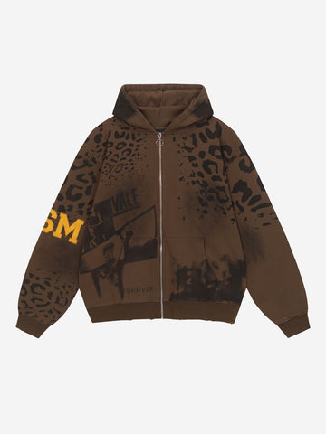 Leopard Logo Appliqué Distressed Hoodie