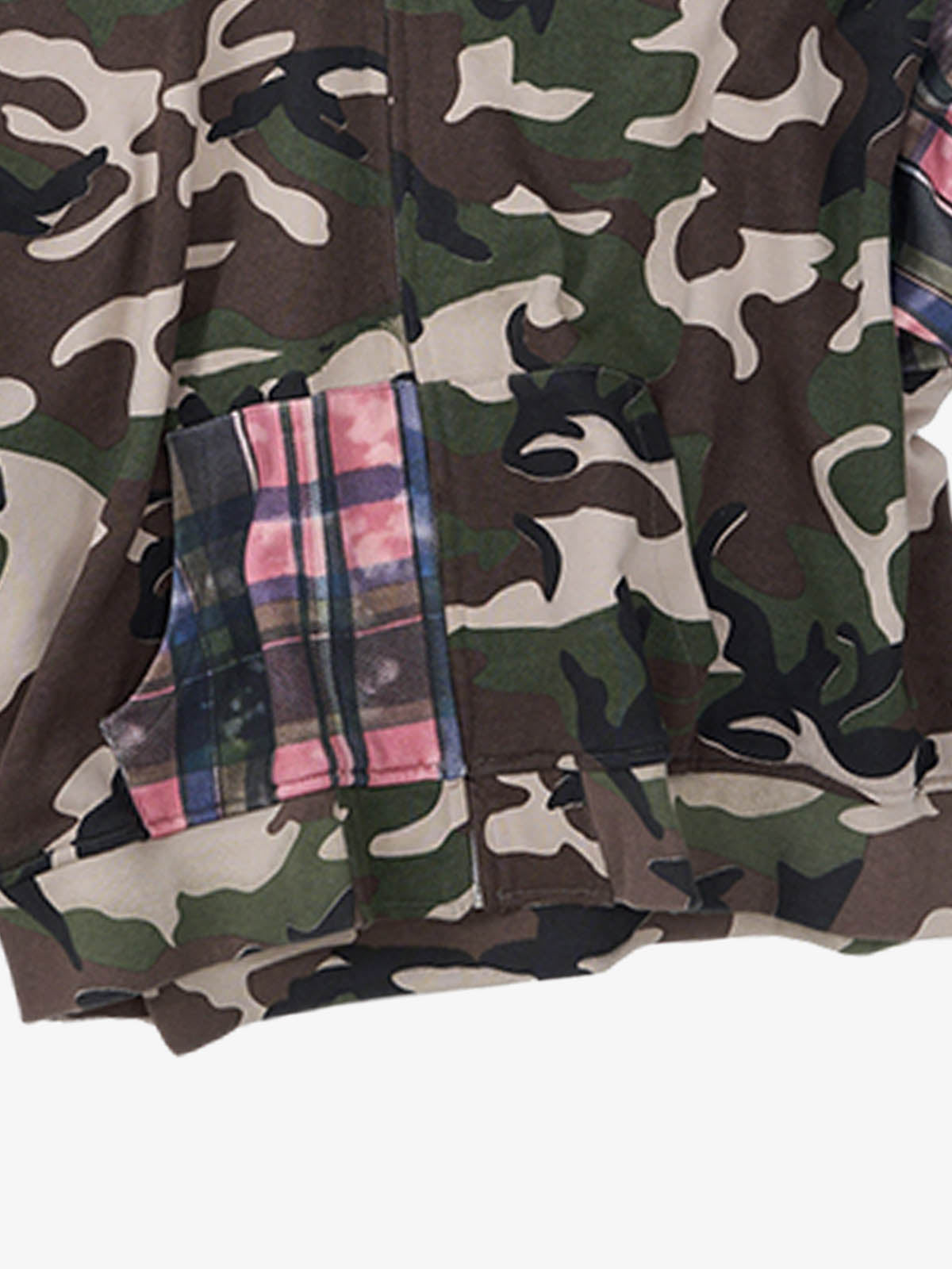 Camo Plaid Patchwork Zip-Up Hoodie