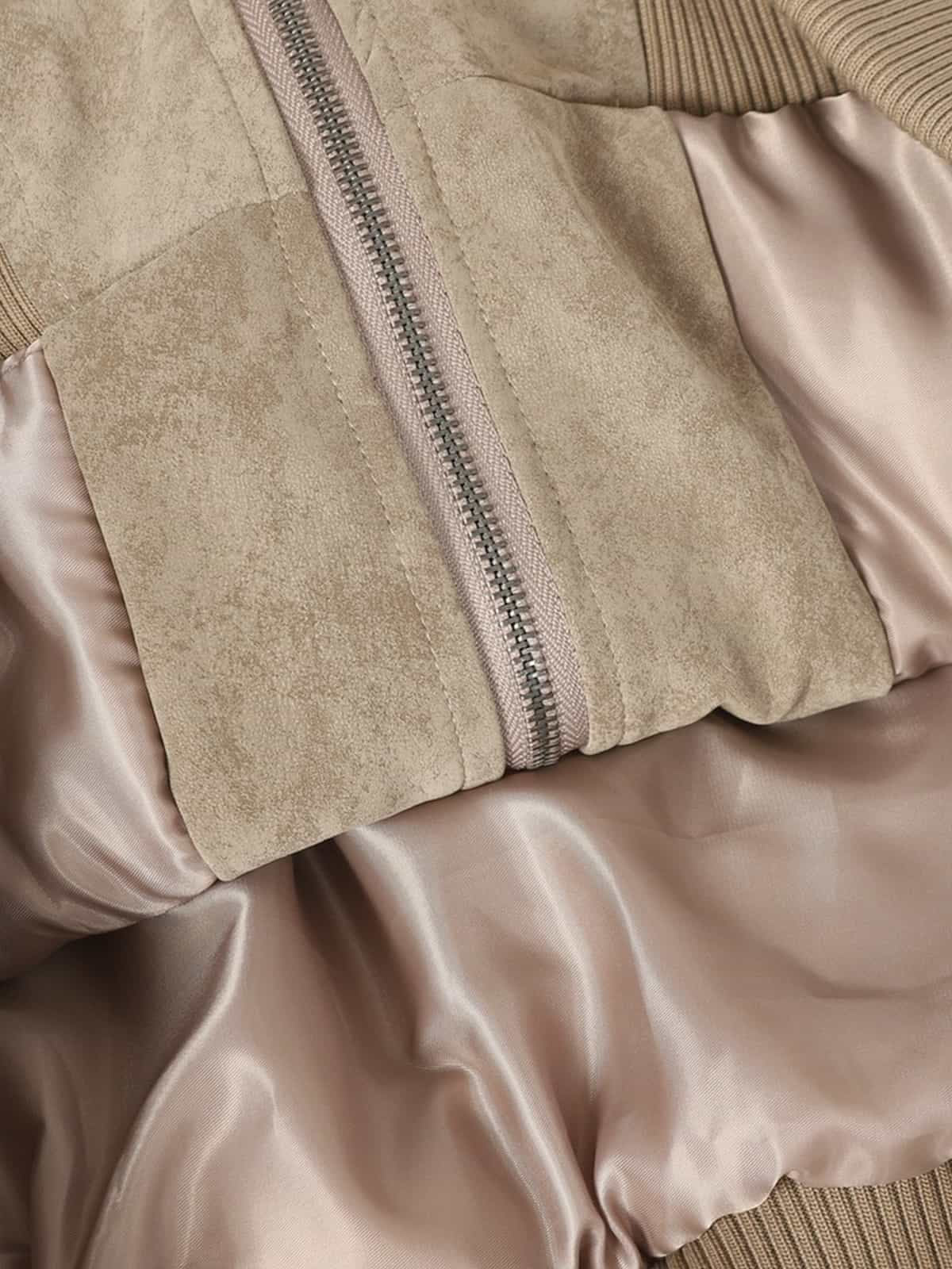 Retro Suede Texture Zip-Up Bomber Jacket 
