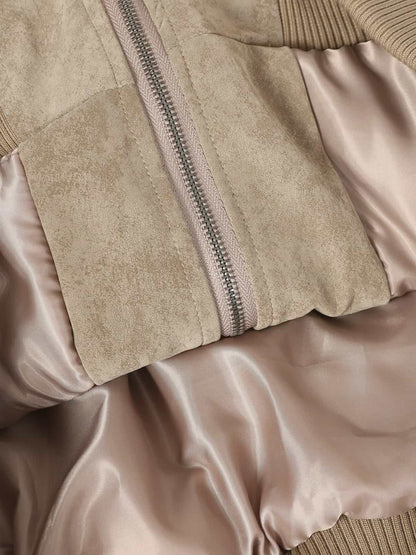 Retro Suede Texture Zip-Up Bomber Jacket 