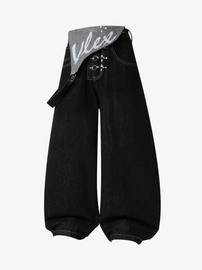 Detachable One-Shoulder Denim Overalls 