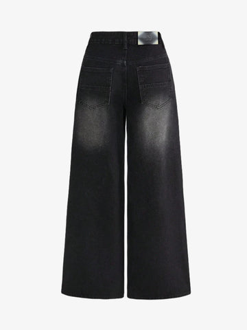 Script Letter Graphic Washed Jeans