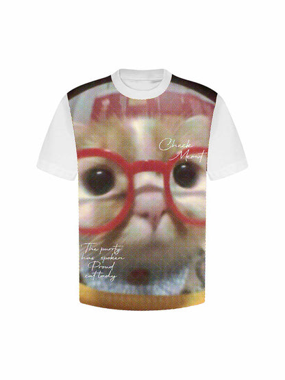 Retro Cute Cat Print T-shirt 