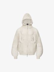 Knit Mesh Studded Boxy Zip-Up Hoodie
