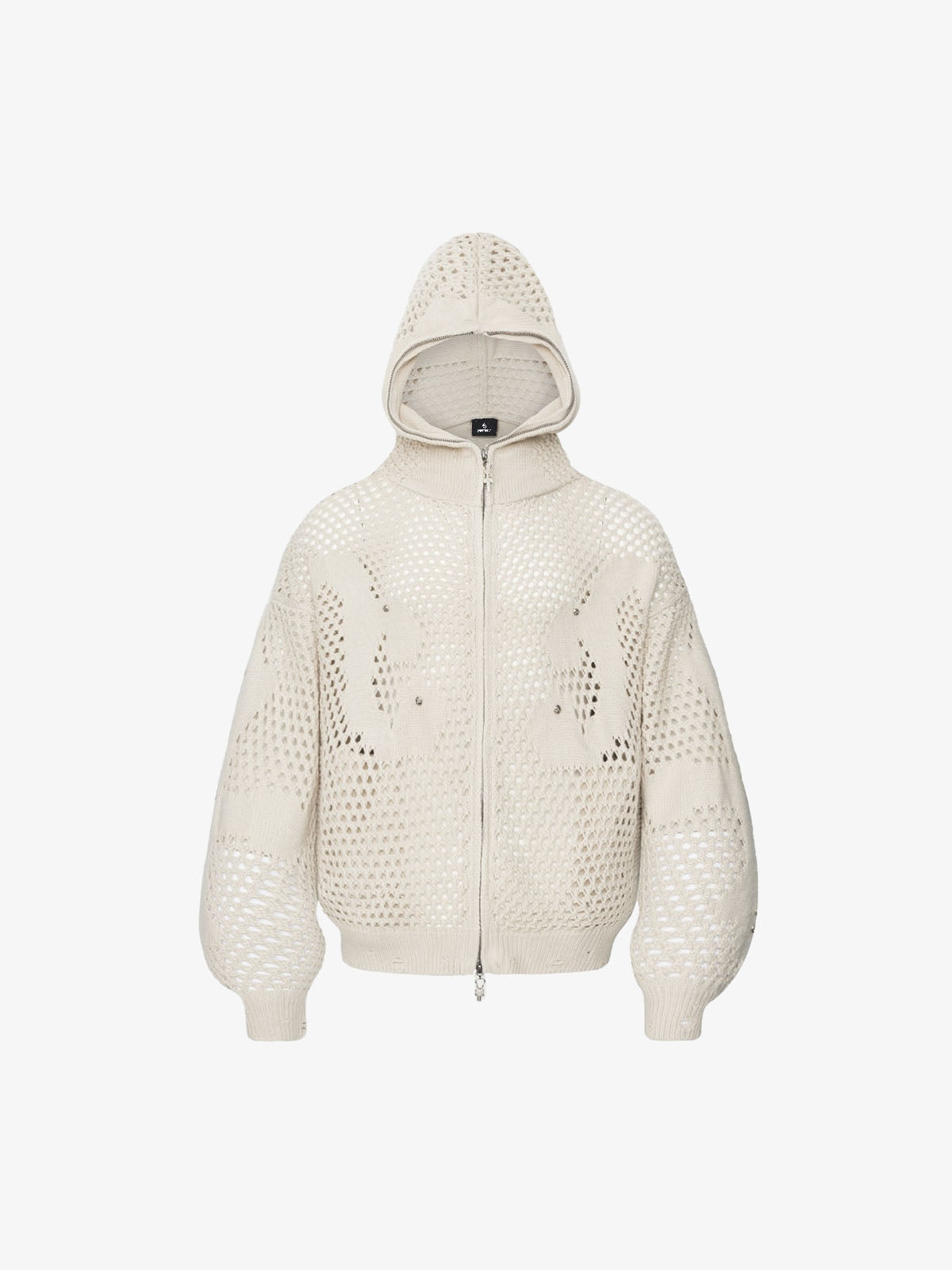 Knit Mesh Studded Boxy Zip-Up Hoodie