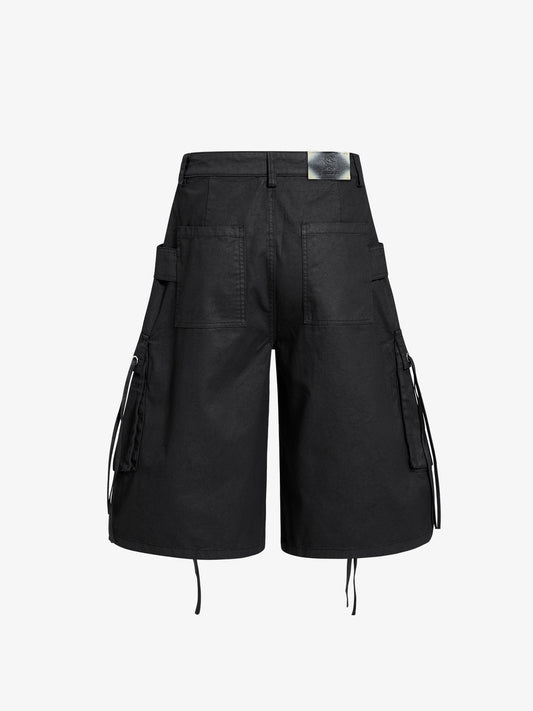 High-Waisted Cargo Shorts – Cotton Twill Oversized Utility Fit