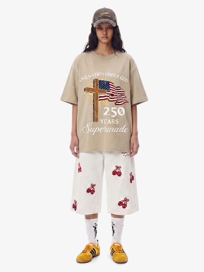 Cross Flag Graphic Washed T-Shirt 