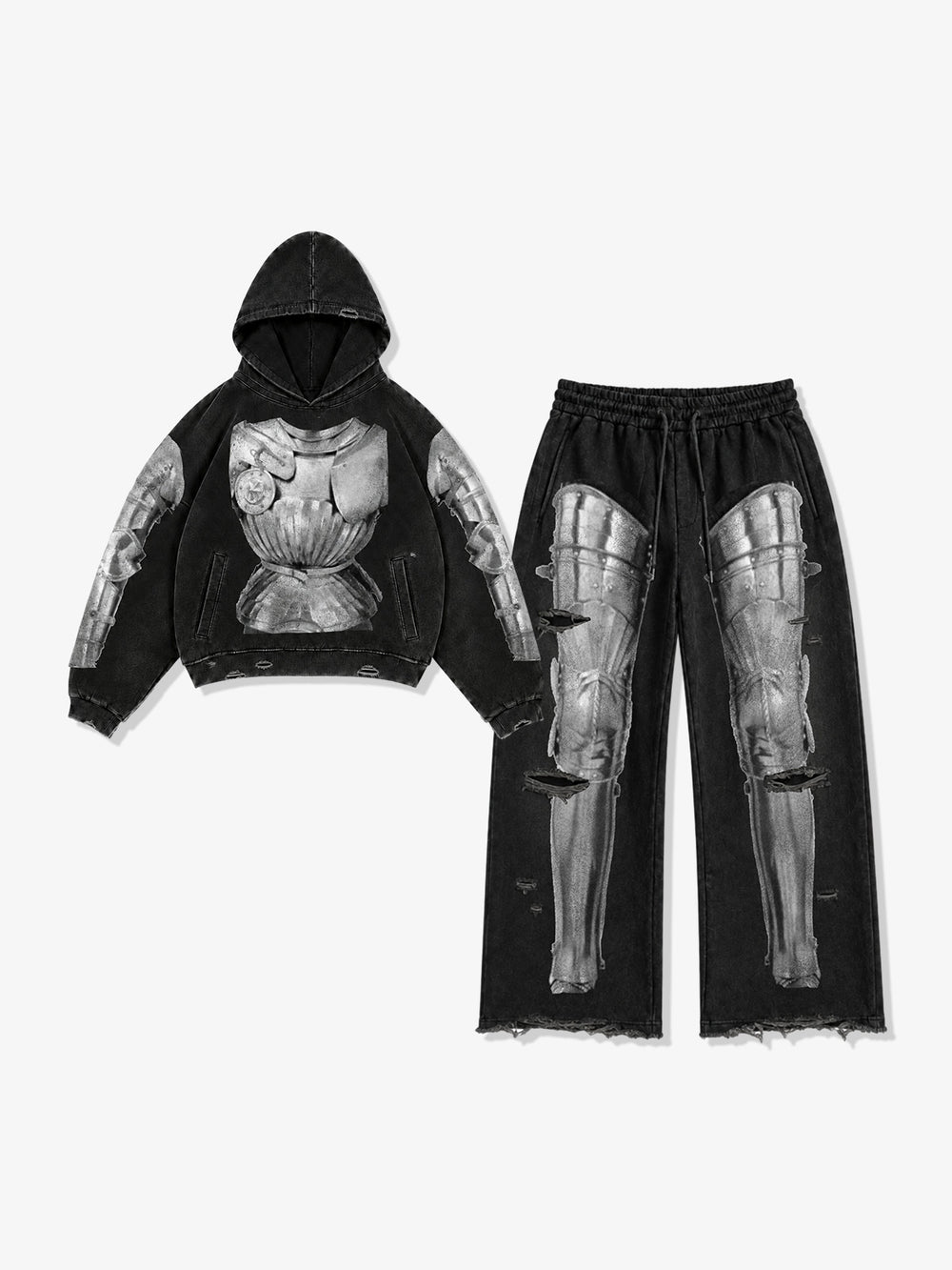 Armor Graphic Distressed Hoodie & Wide-Leg Sweatpants Set