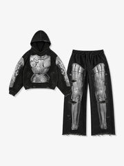 Armor Graphic Distressed Hoodie & Wide-Leg Sweatpants Set