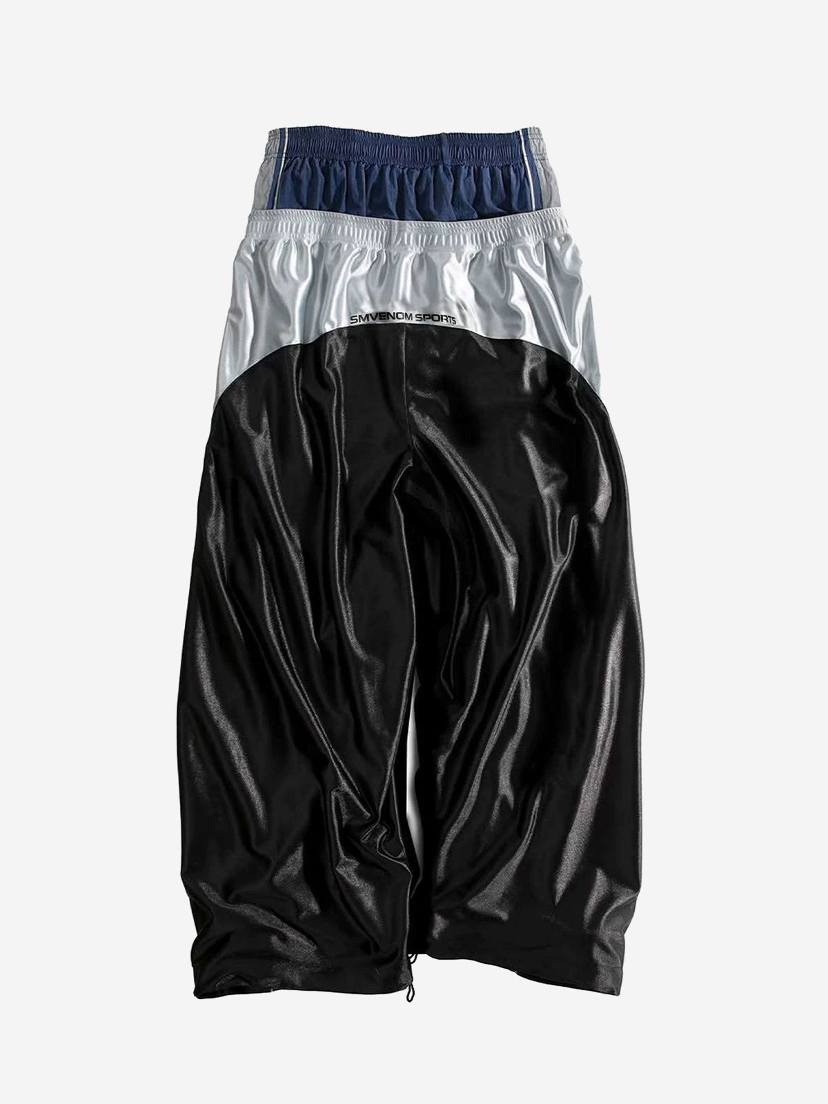 Glossy Silver-Grey Patchwork Double-Waist Track Pants