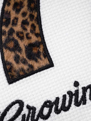 Leopard Graphic Embroidered Waffle Long Sleeve Shirt