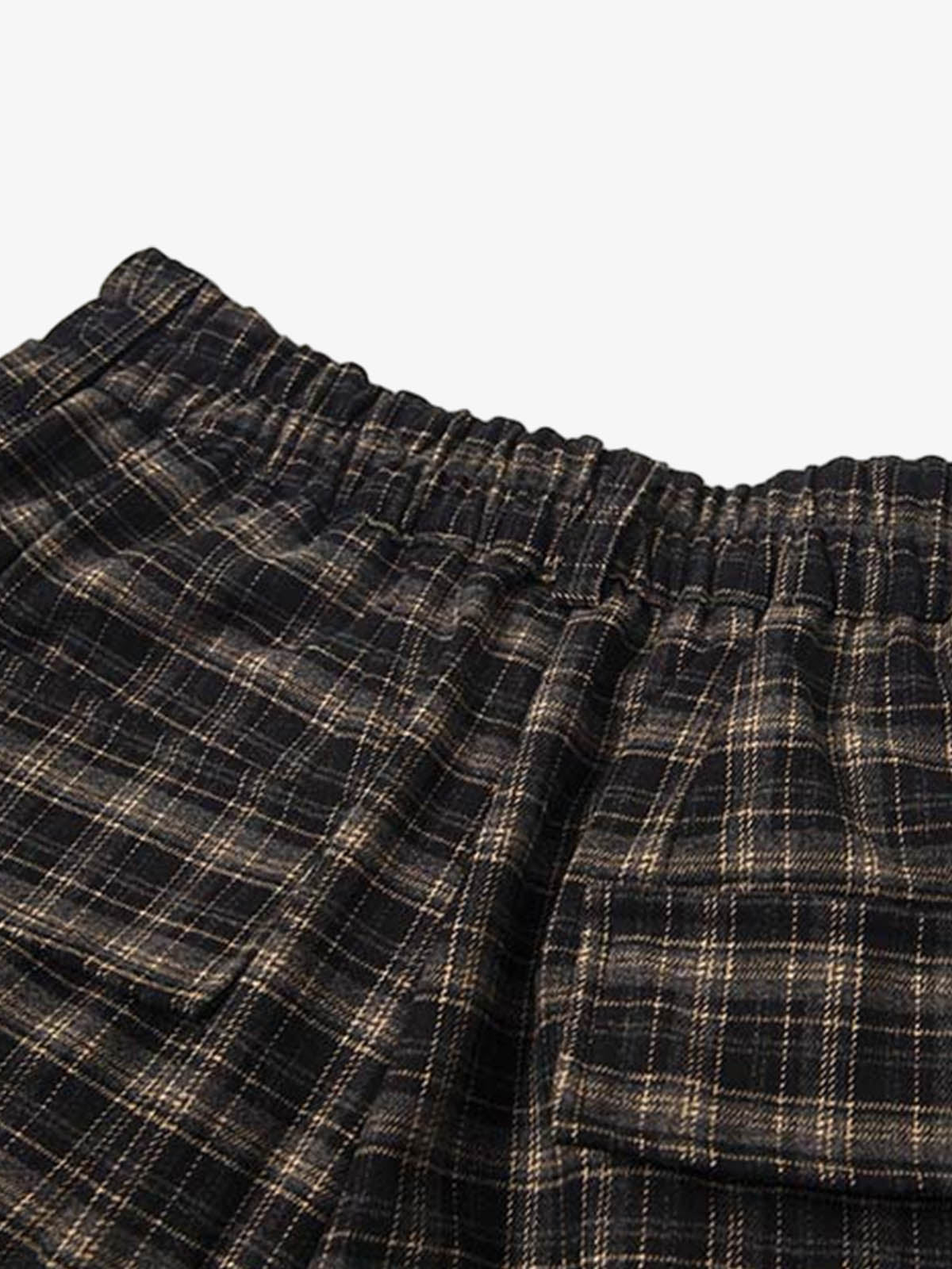 Plaid Cotton Cargo Shorts for Men - Oversized Fit with Multiple Pockets and Elastic Waistband 