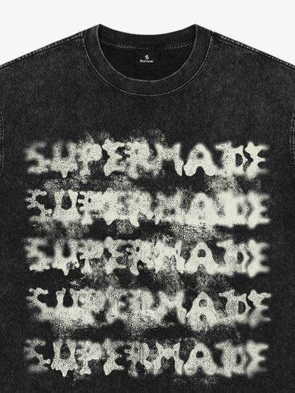 Washed Spray Effect Letter Print T-Shirt 