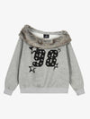 Off-Shoulder Fur Collar '98' Graphic Sweatshirt