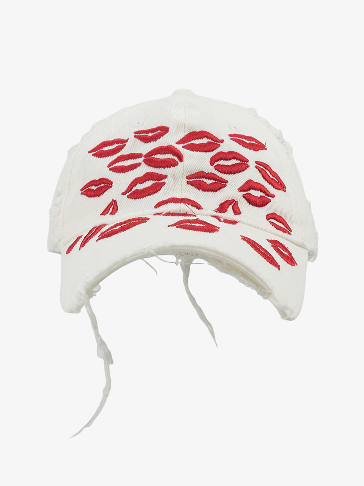 Red Lip Embroidery Distressed Baseball Cap 