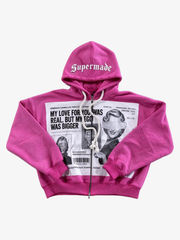 Photo Collage Graphic Zip Hoodie & Wide-Leg Sweatpants Set