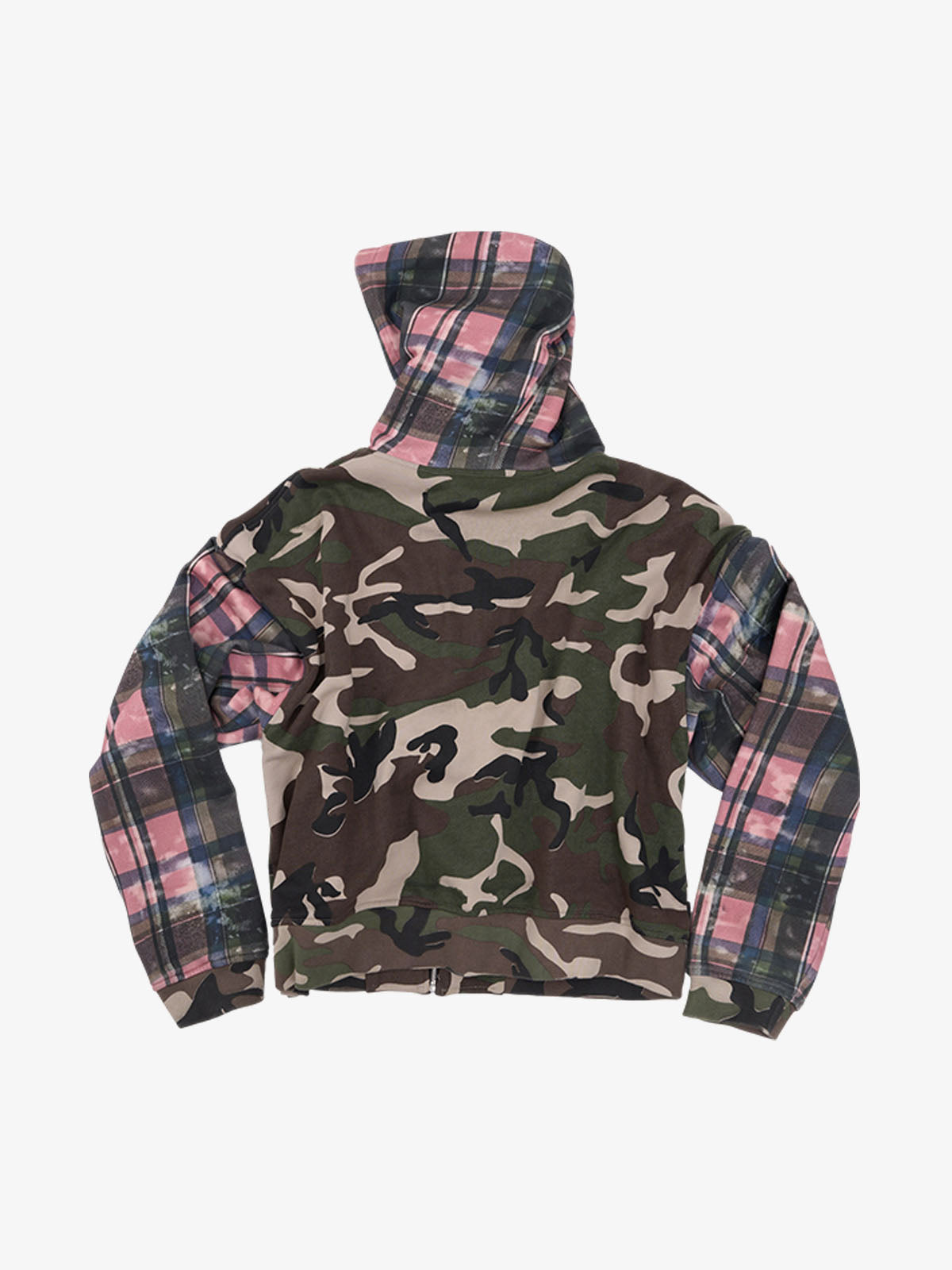 Camo Plaid Patchwork Zip-Up Hoodie