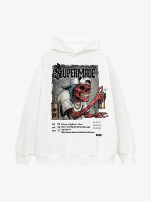 Thesupermade Punk Street Blood Red Skull Graffiti Hooded Sweatshirt 