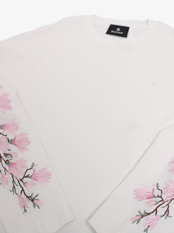 Floral Embroidered Waffle Long Sleeve Tee