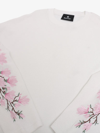 Floral Embroidered Waffle Long Sleeve Tee