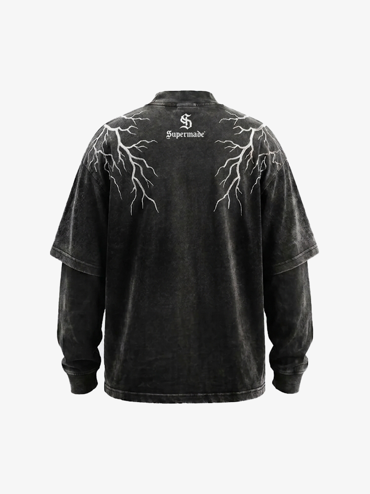 Lightning Graphic Layered Long Sleeve Tee & Curved-Leg Jeans Set
